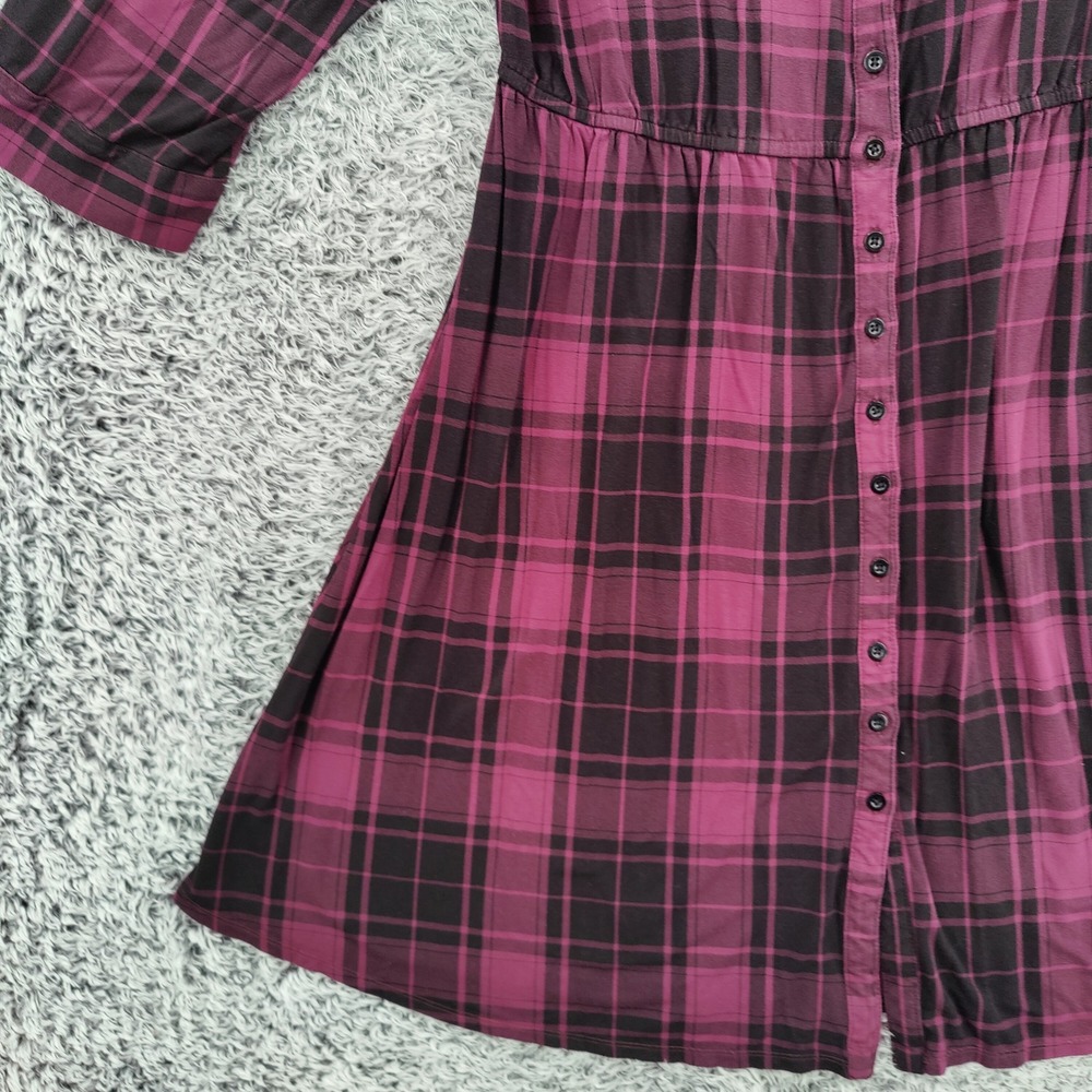 Torrid Women Grunge Dark Academia Plaid Shirt Dress 1X Purple Black Button Front - Picture 12 of 16